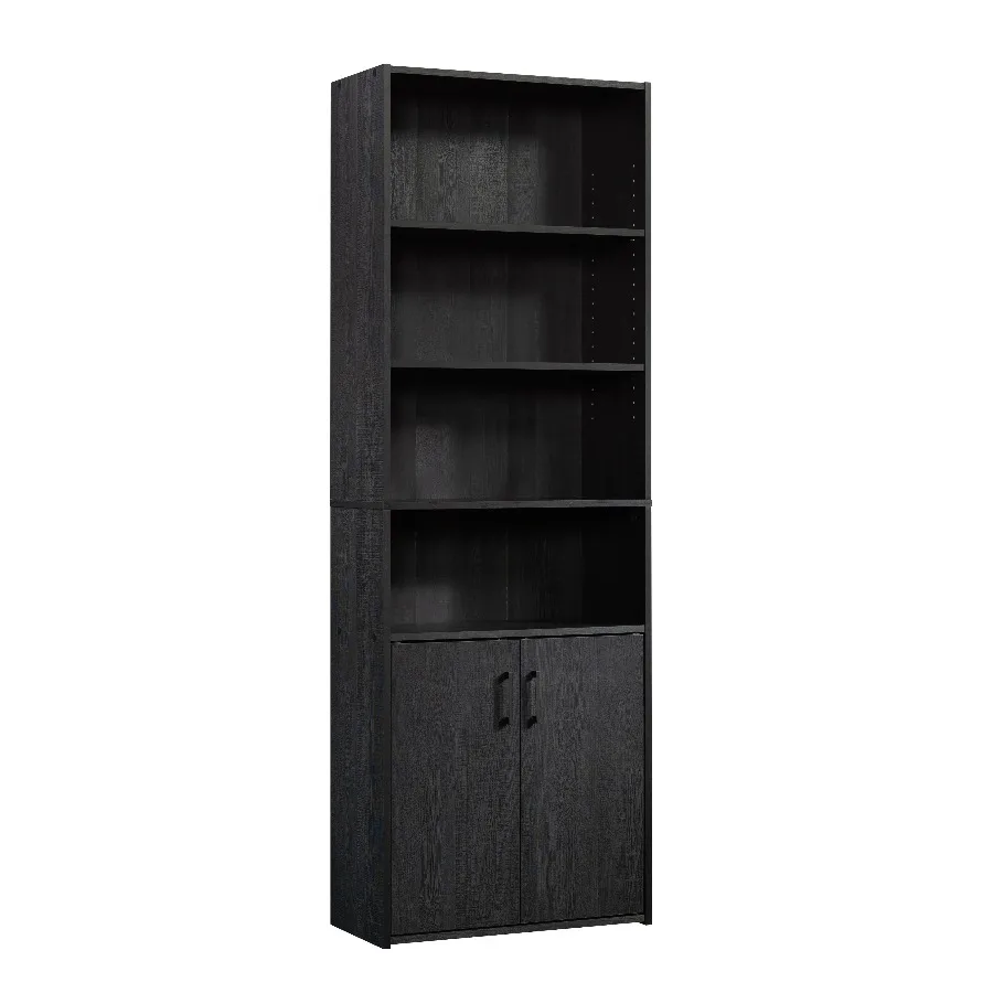Mainstays Black 5‑Shelf Bookcase with Doors Traditional Storage Display Cabinet Bookshelf for Living Room Home Office