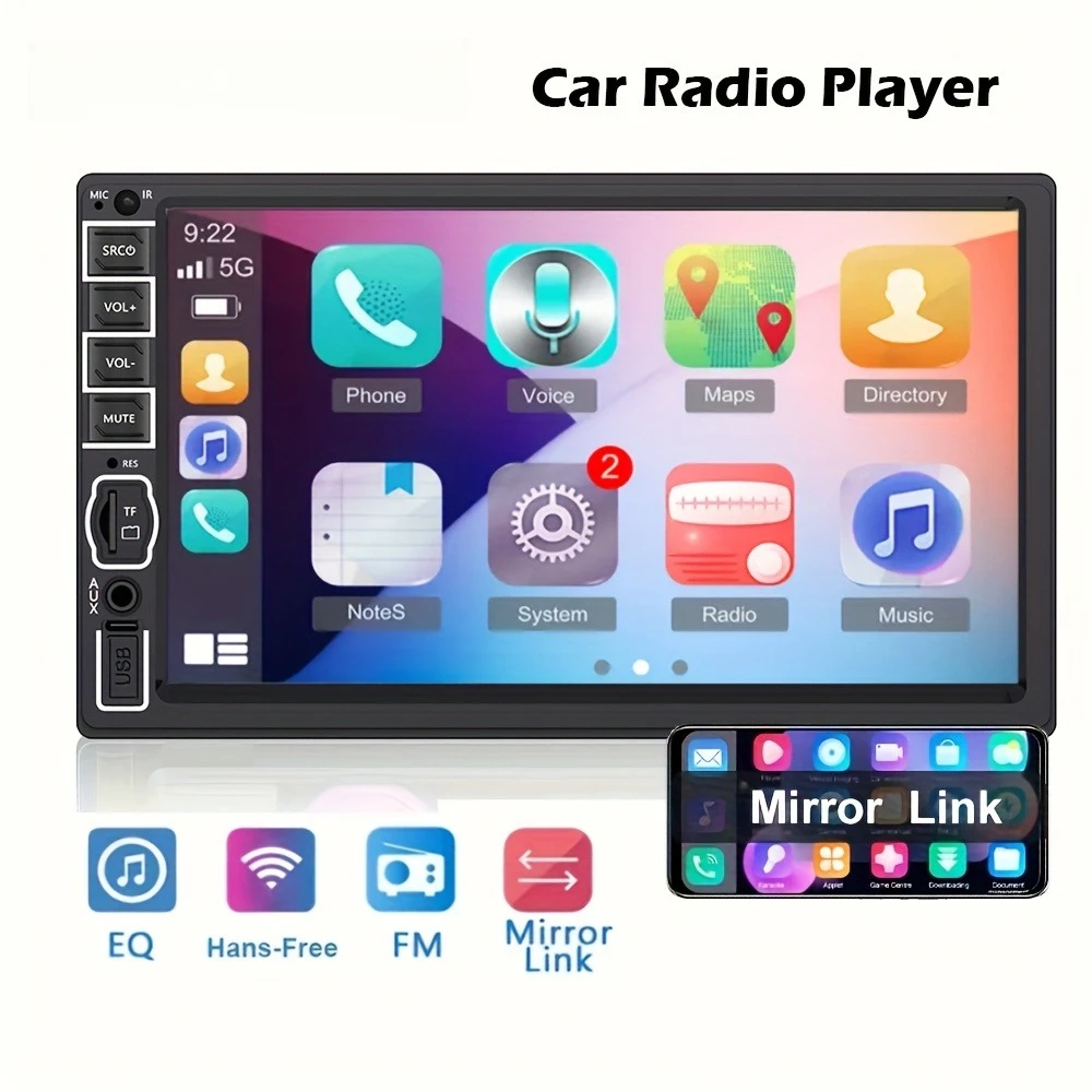 Car Radio Headunit MP5 Player Stereo Navigation Phone Mirror Connection 7 Inch Touch Screen Fit for Universal 2 DIN Panels