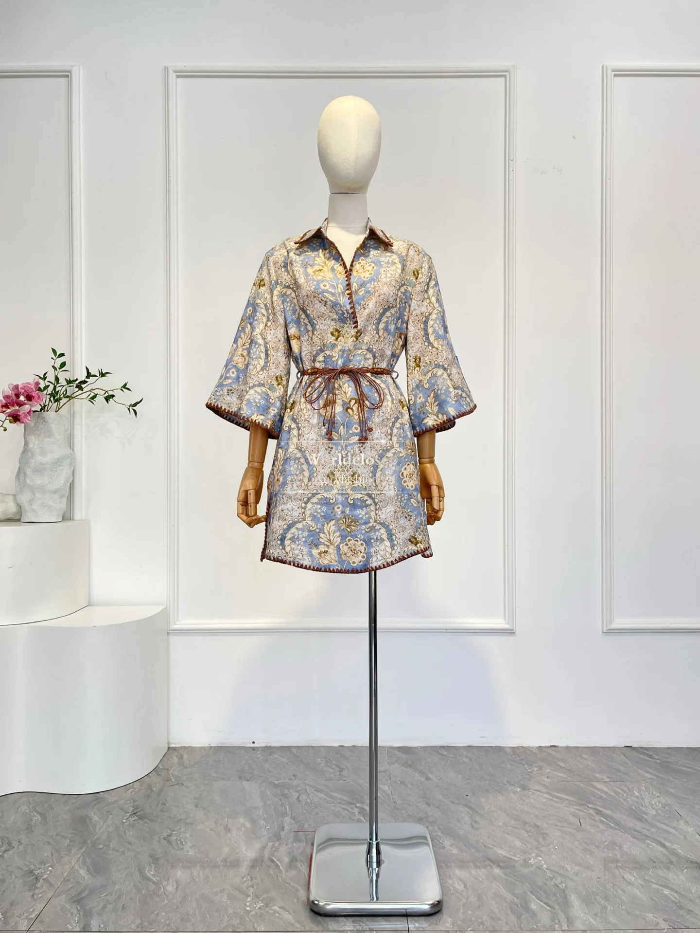 Beach Style 2026 New High Quality Floral Print Half Sleeve Straight Cut Bleted Women Mini Dress