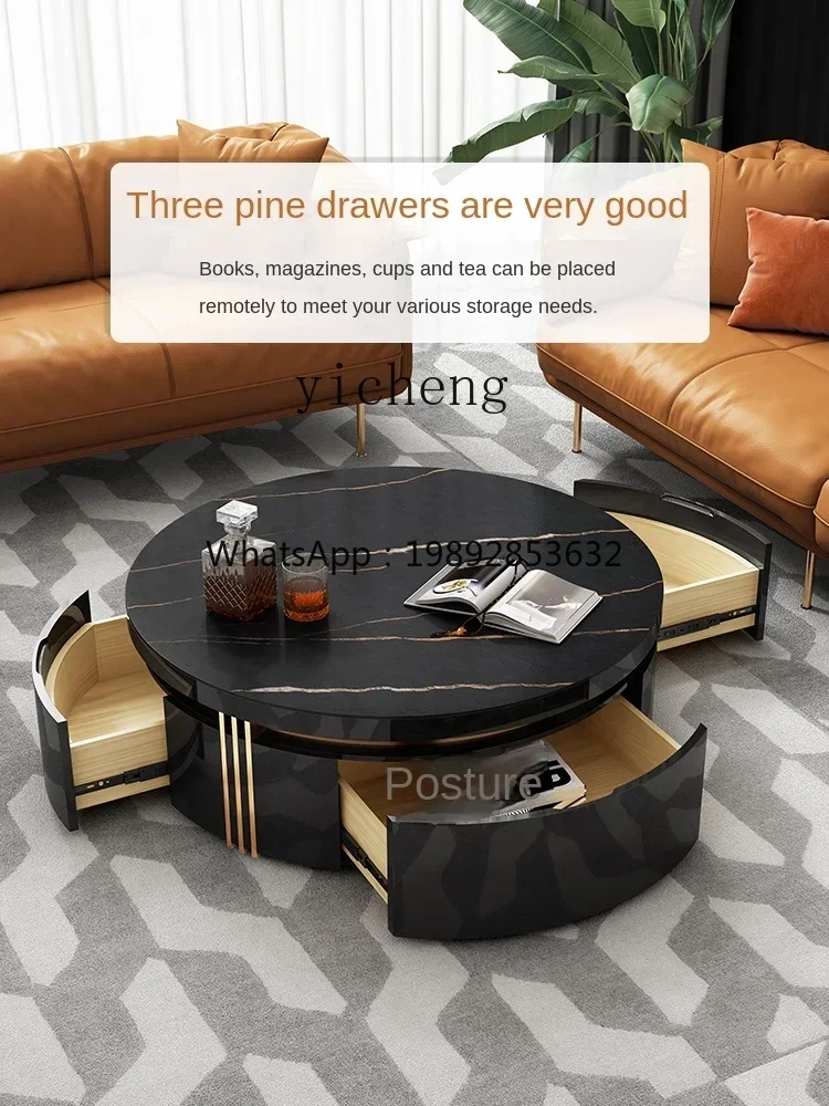 ZZ XL round Stone Plate Coffee Table Marble Nordic Modern Storage round TV Cabinet Unit