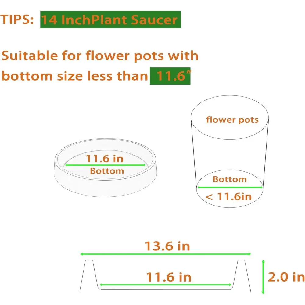 14 Inch White Plastic Plant Saucer Trays, Ideal for Pots, Bird Baths, and Planters