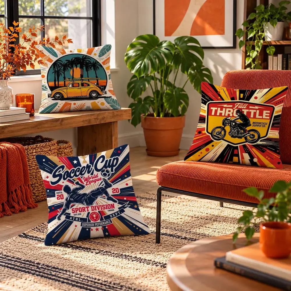 art Retro Theme Badge Poster Cushion Cover Short Plush Throw Pillow Cover Soft Cozy Cushion Case for Sofa Bedroom Home Decor