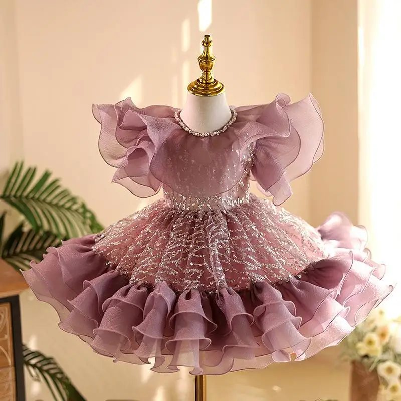 KLFLGD Luxury and elegant girls' beauty pageant evening gown, new ruffled edge girl special occasion evening gown