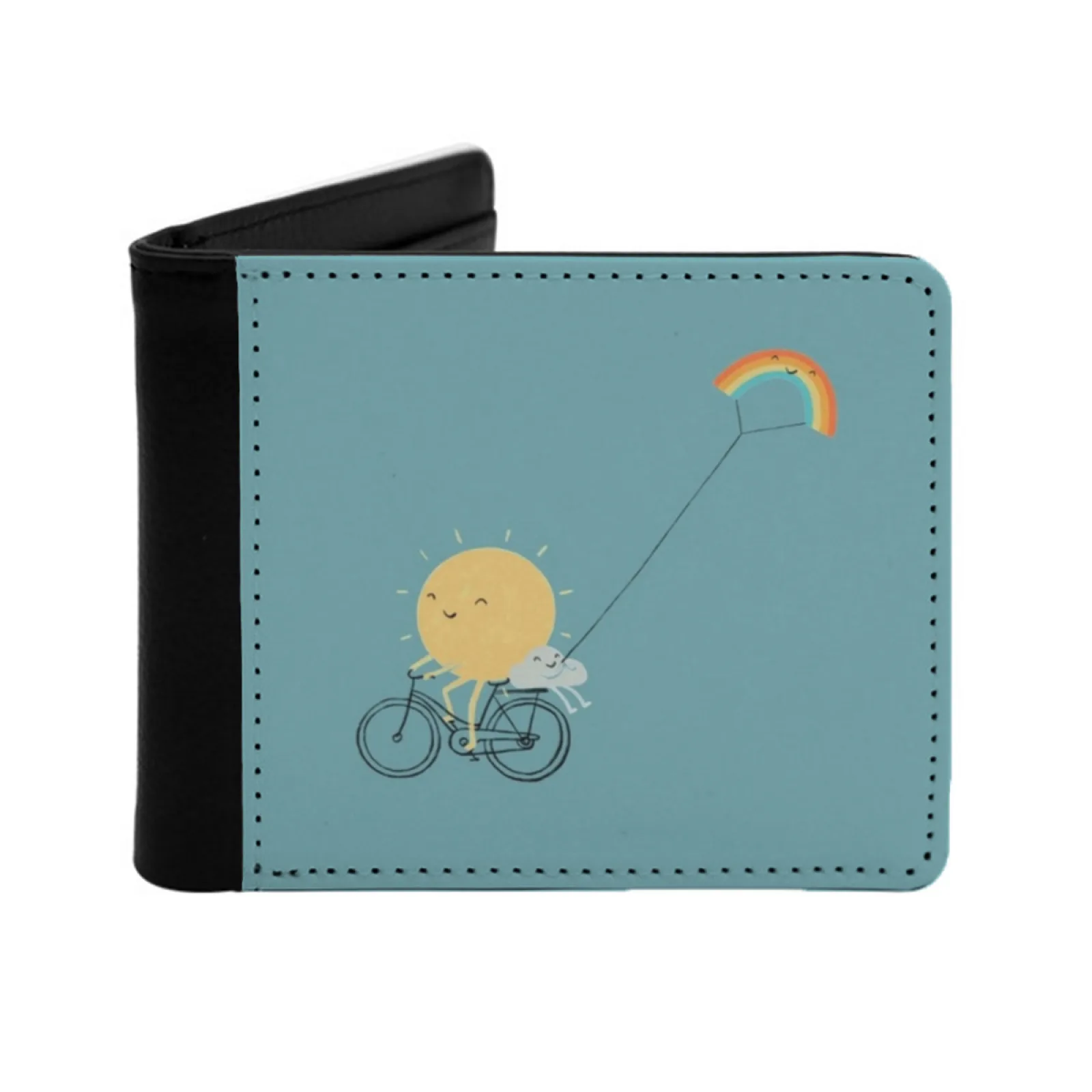 Rainbow Kite Personalized Wallet For Men And Women Pu Leather Short Pocket Purse Rainbow Sun Cloud Bicycle Cycling Bike Kite