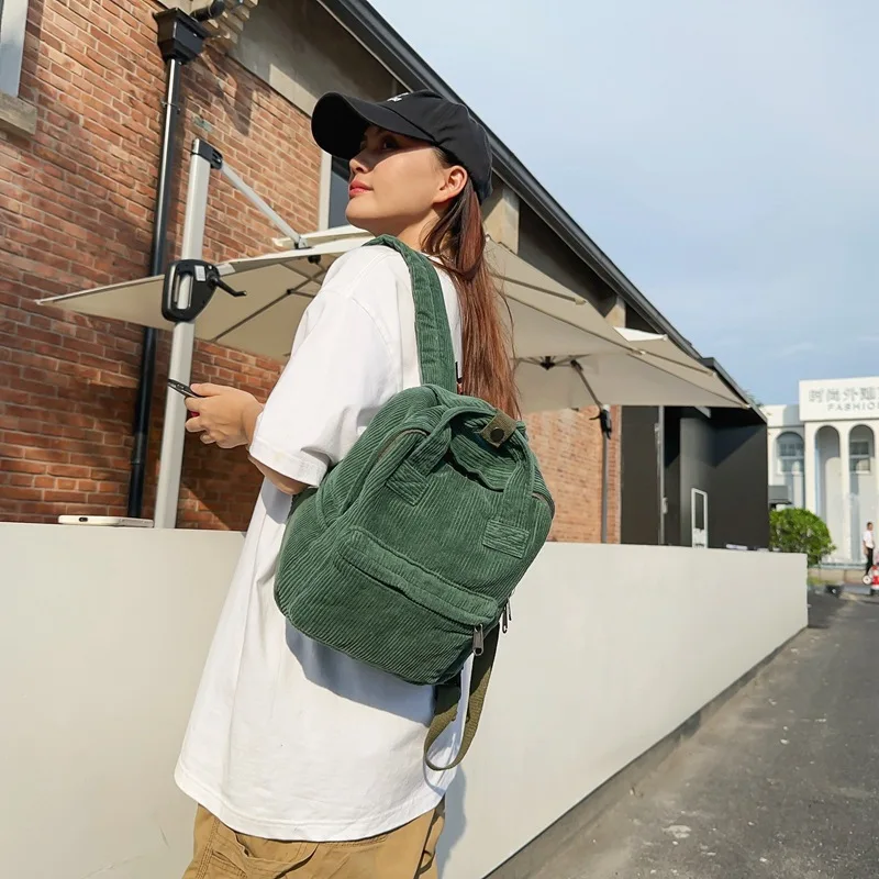 Nieuwe Mini Voor Vrouwelijke Studenten Kunstzeil Corduroy Stoffen Tas Effen Kleur Veelzijdig Winkelen En Uitgaande Rugzak