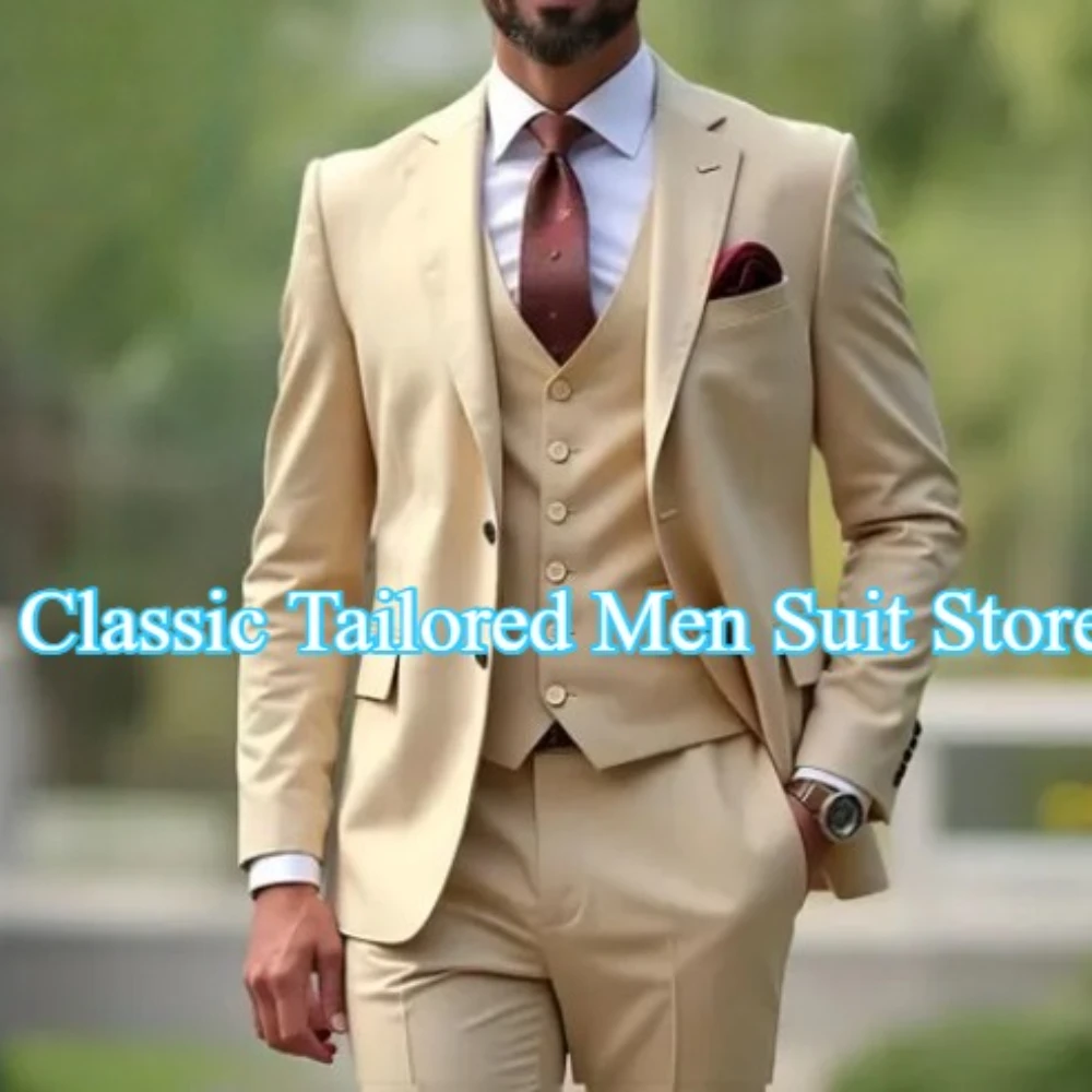 

New Men Suit Groom Groomsman Wedding Party Prom Business Formal Occasion Male Tuxedos 3 Piece Set Jacket Vest Pants