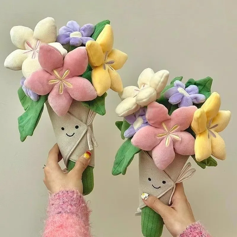 Buquê de Flores de Pelúcia Divertido, Brinquedo Macio de Desenho Animado, Presente para Crianças, Meninas, Aniversário, Dia dos Namorados, Decoração de Casa