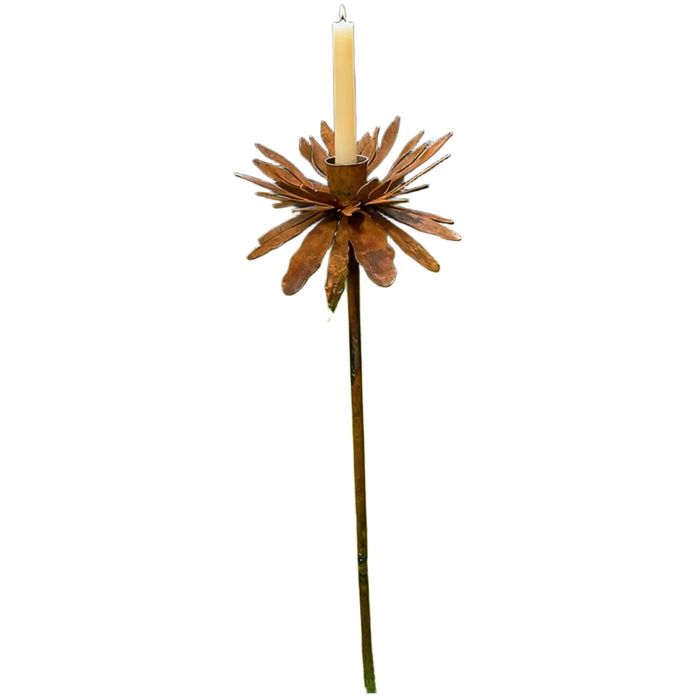 Flame Flower Garden Stake Made of Sturdy Iron with Candle Holder for Outdoor Decor Patio Lawn Yard 65x15cm Rustic Metal Insert