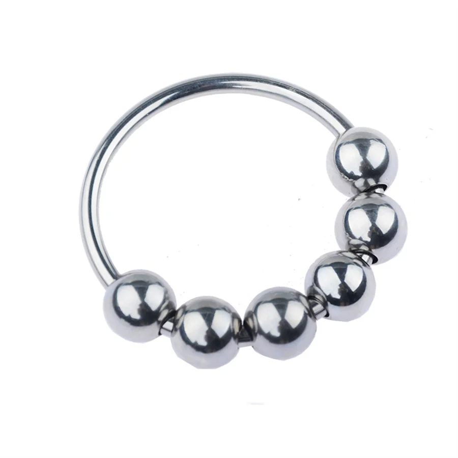 6 Sizes Stainless Steel Penis Ring With Beads Metal Cock Ring Delay Ejaculation Cockrings Sex Toys For Men Chastity Device