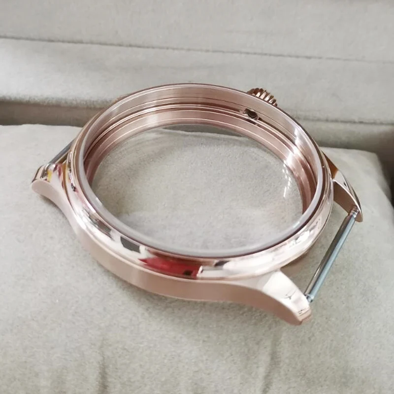 【Hot】NEW 44mm Watch Case Rose Gold Stainless Steel Replace For ETA 6497 6498 Seagull ST3600 ST3621 Hand Winding Movement Repair