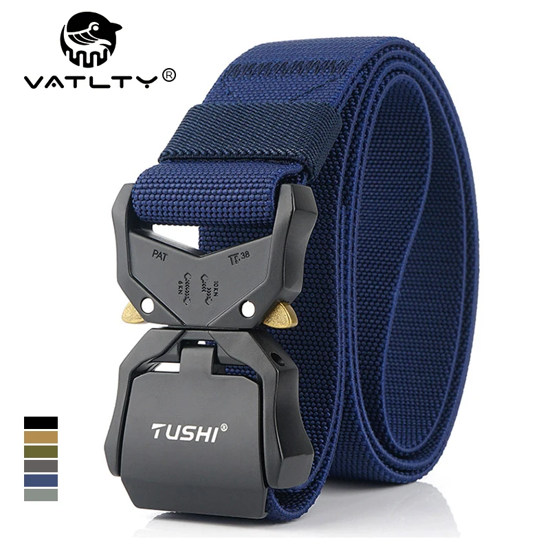 

VATLTY New Casual Elastic Belt for Male Quick Release Alloy Buckle Tactical Outdoor Belt Men's Blue Stretch Belt