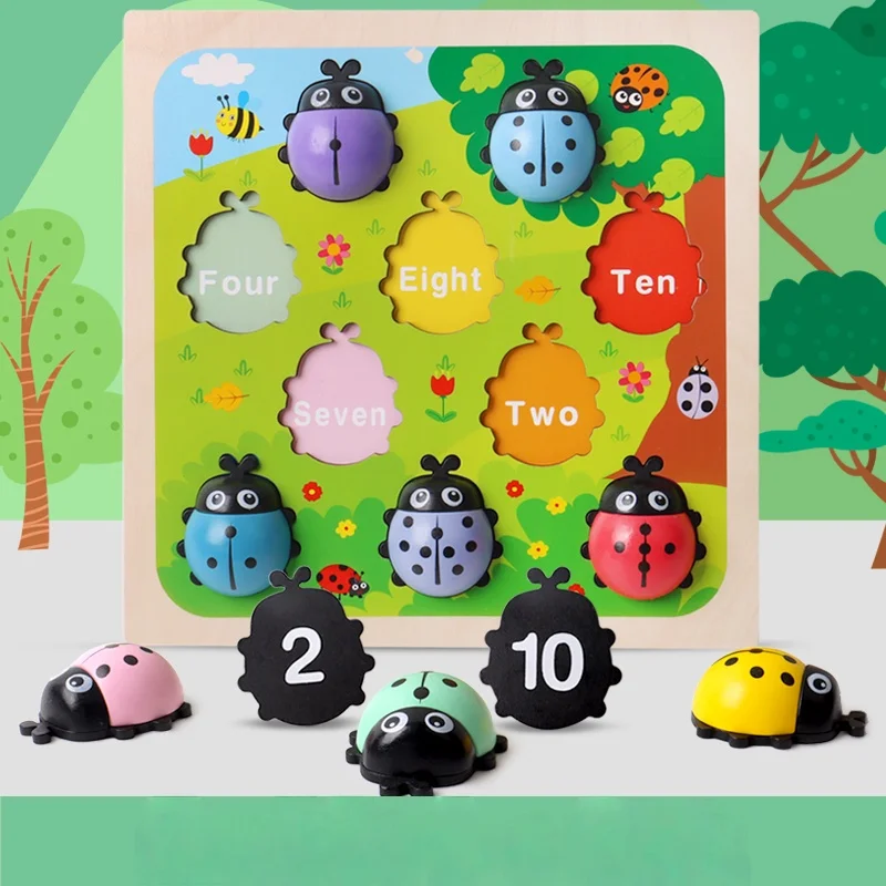 Montessori Counting Beetle Wooden Educational Toys for Kids Ladybug Stick Counting Game Math Toy Number Learning Early Education