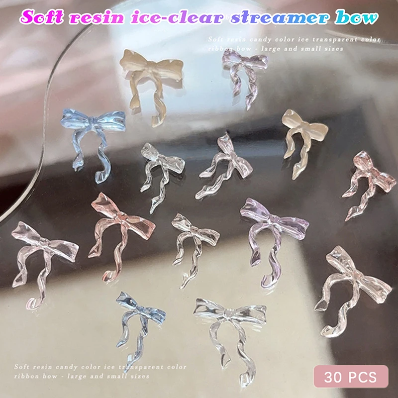 30 قطعة لامعة الجليد الشريط الشفاف مسمار السحر ربطة القوس فيونكة راتنج مسطح ثلاثية الأبعاد مسمار الفن الديكور أجزاء اكسسوارات لوازم DIY بها بنفسك #3
