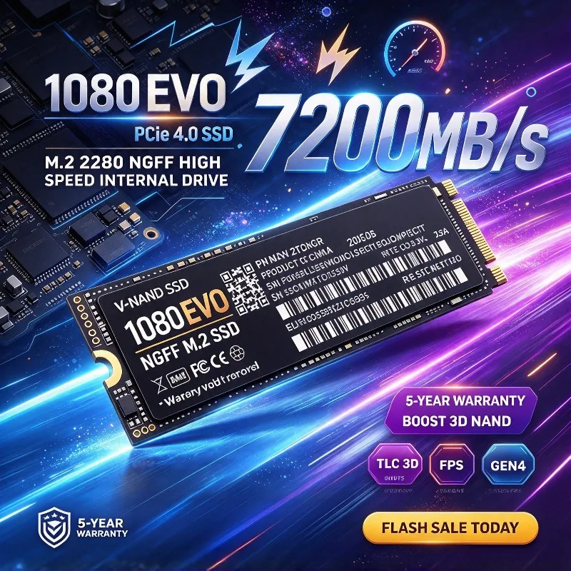 1080 EVO M.2 2280 NGFF 7200MB/s PCIe4.0 SSD High Speed Internal SSD 500GB/1TB/2TB/4TB for Laptop,Desktop PC & Gaming Storage