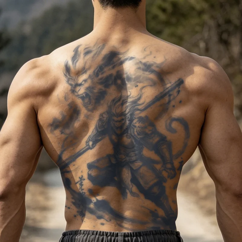 Sun Wukong Monkey King Full Back Herbal Waterproof Temporary Tattoo Stickers, Long-lasting Waterproof for One to Two Weeks