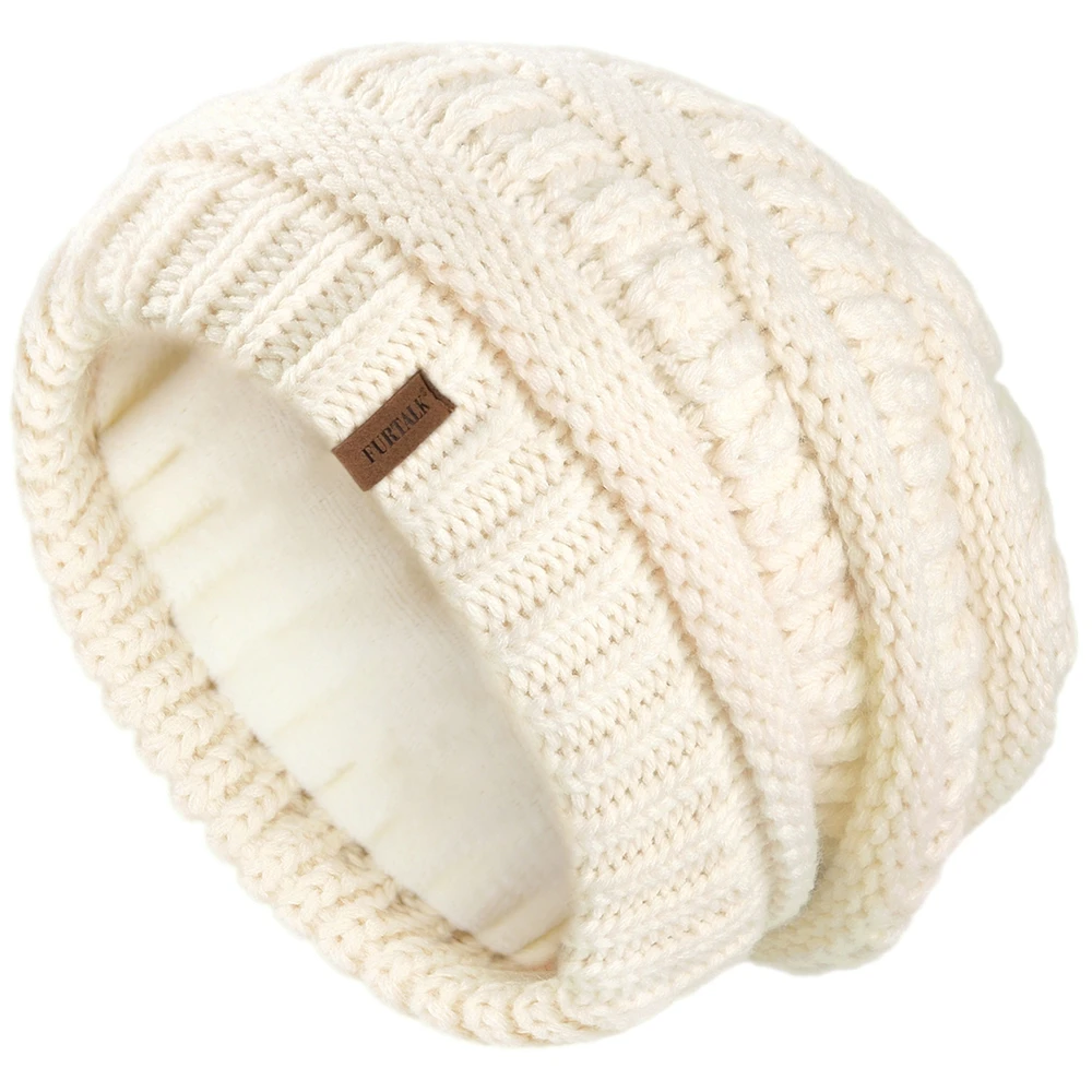 FURTALK Women's Double-layer Fleece Lined Knit Beanie Winter Hat Slouchy Warm Ski Beanies Skull Cap for Cold Weather