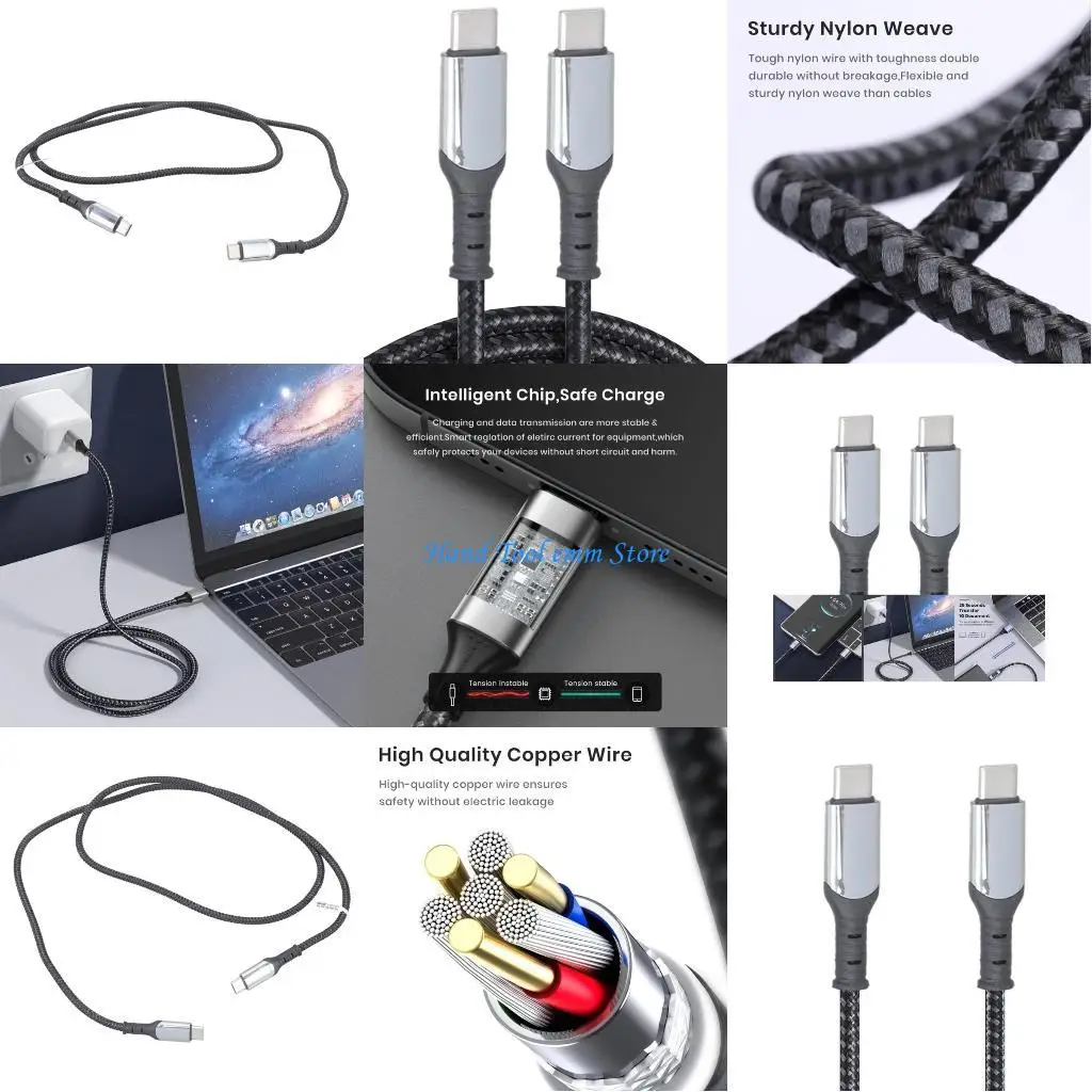 

H37F PD100W Male-Male Type-C To Data Line LED Display Fast- Charging Cable 1M