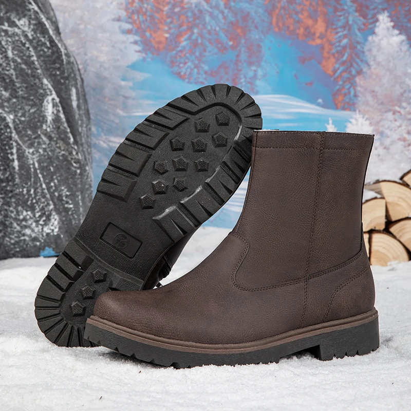 Men Winter Fleece Lined Ankle Boots Faux Leather Side Zipper Warm Snow Boots Casual Formal Shoes EU41‑46