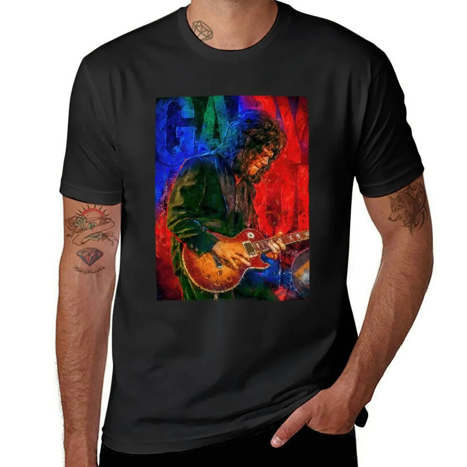 Gary moore tribute portrait art T-Shirt summer clothes Short sleeve tee oversized t shirt men