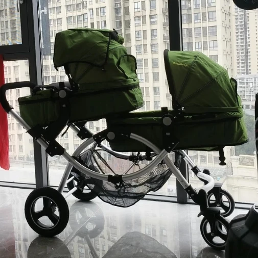 Twin double cart stroller shell-shaped awning front and rear can sit and lie down portable and convenient for travel