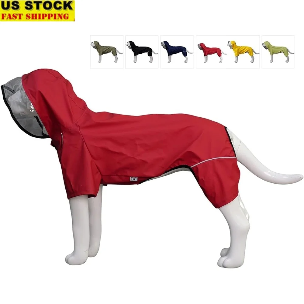 

Four-Legged Waterproof Dog Raincoat with Transparent Hood Leash Hole Reflective Windproof Medium Large Dogs Outdoor Use