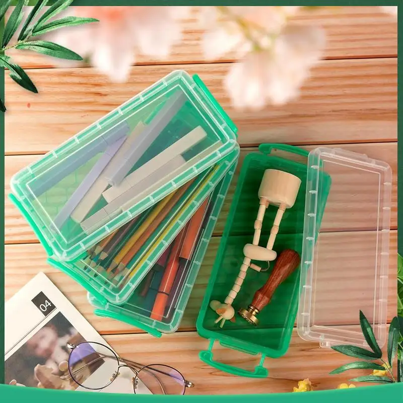 

(NEW) 10Pcs Large Capacity Plastic Pencil Box Clear Plastic Pencil Case Crayon Box With Snap Tight Lid Watercolor Pen Storage