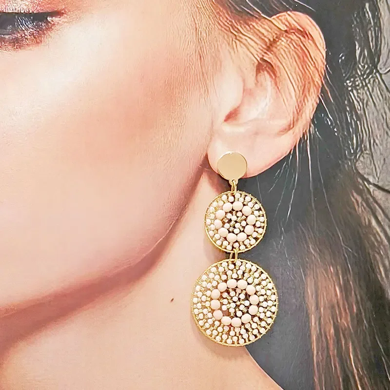 Boucles d'oreilles en perles de calebasse rondes faites à la main pour femmes, géométrie originale, graphique, cristal, main Ogo, bohème, 2025