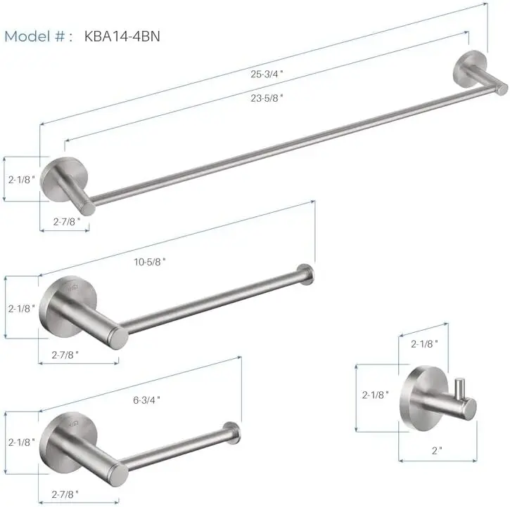 Brushed Nickel Circular 5-Piece Bathroom Hardware Set | Includes Towel Bar, Towel Ring, Toilet Paper Holder, Customized