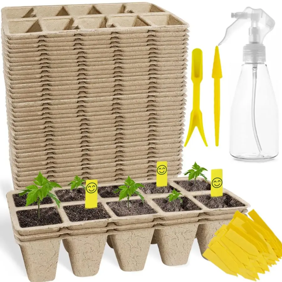 

Seedling Start Trays with Drain Holes,40pcs Peat Pots Seedling Pots Biodegradable,Seedling Starter Kit,Organic Germination Plant