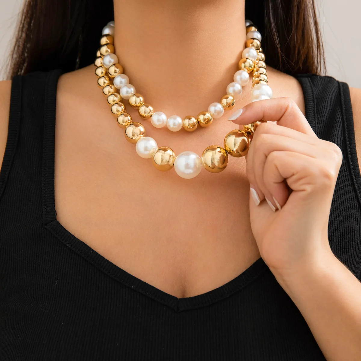 Ivory Faux Pearl Chunky Beaded Choker Necklace Bold Oversized Beads Lightweight Durable Versatile for Club Night Out
