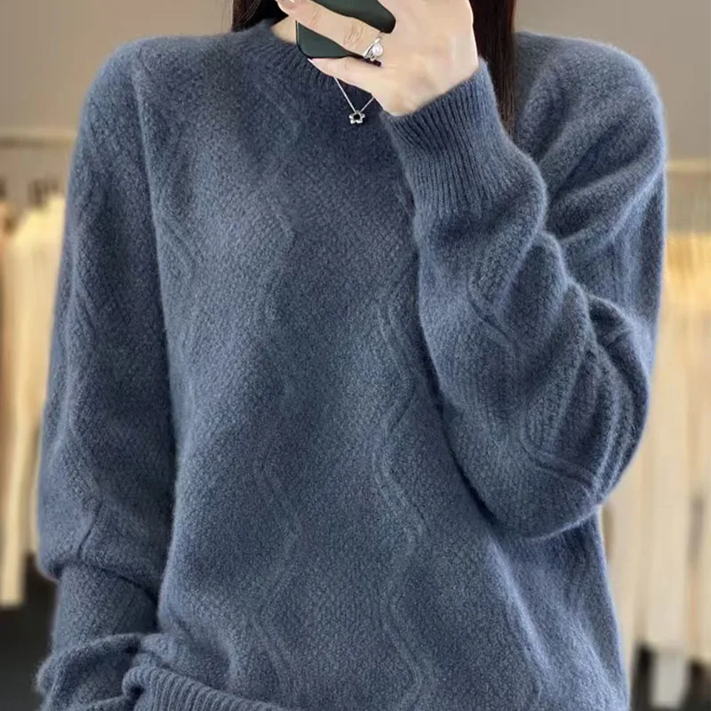 Nuovo modello Donna Maglia Cashmere misto lana Pullover Moda Maglione allentato addensato Stile doppio ondulazione Top di alta qualità