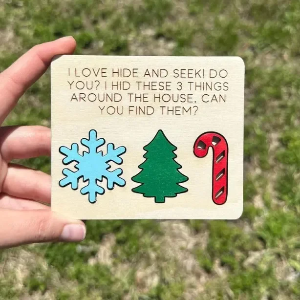 1 Piece Christmas Wooden Puzzle - Elf Hunt Activity, Hidden Candy Canes and Snowflakes, Interactive Holiday Decoration & Gift