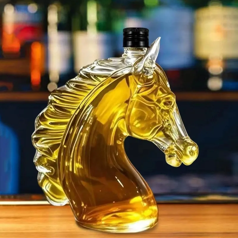 1000ml Horse Head Shape Hand Blown Glass Whisky Decanter Drink Dispenser For Anniversary Bar Home Decor Gift For Men Set