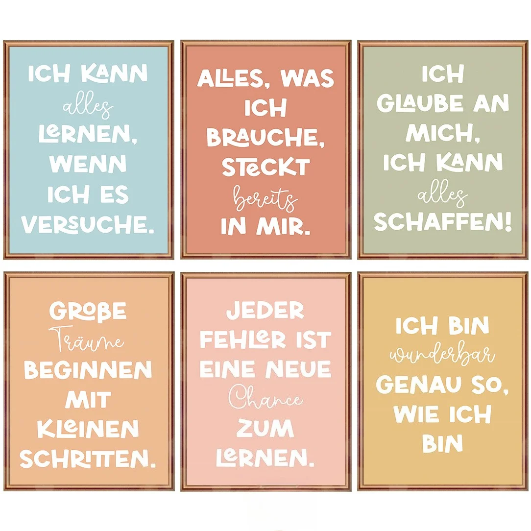 6-piece Frameless Positive Affirmation Daily Motivational Quotes Suitable for Bedroom, Home Office Decoration