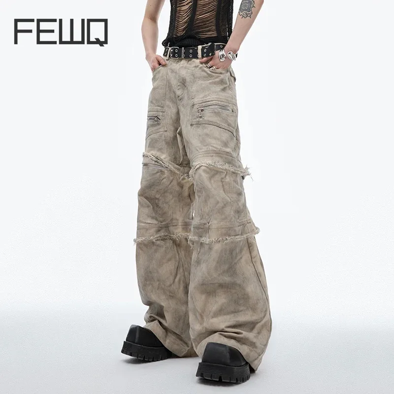 

IEFB Men's Wear High Street Denim Pants Dirty Dyeing Damaging Ragged Edge Personality Detachable Fashion Tide 2024 Summer 24Y152