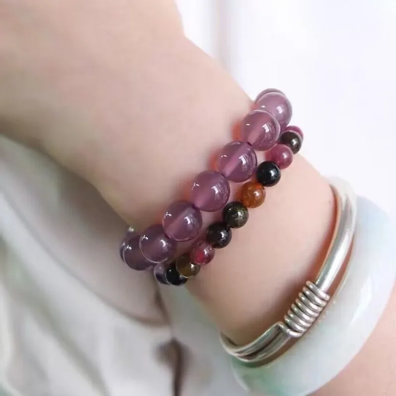 Natural Brazilian Emperor Purple Chalcedony Bracelet, Original Mineral Ice Transparent Smoke Purple Agate Buddha Bead Bracelet