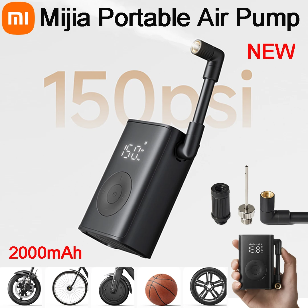 

NEW Xiaomi Mijia Portable Air Pump mini Electric Inflator Max 150PSI Digital Display 2000mAh Outdoor Lighting Bicycle RIDE Tool