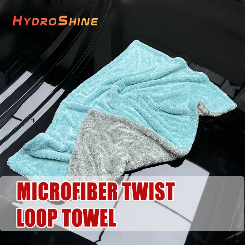 

Hydroshine Liquid 1200GSM Полотенце из микрофибры с поворотной петлей Aqua Blue/Grey Сушильное полотенце из микрофибры для сушки автомобиля Ткань без царапин