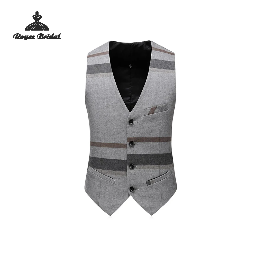رمادي شريط ثلاث قطع زر واحد الرجال بدلة الزفاف 2026 محززة التلبيب مساء حفلة موسيقية البدلة زي أوم خطاباتخطابهزوجات #3