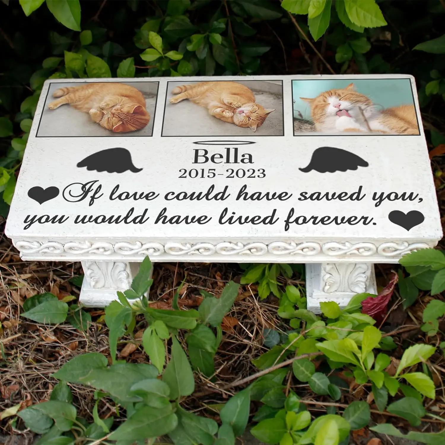 Personalized Bench Pet Memorial Garden Stone Plaque with Colorful Photo, Dog Grave Marker Dog Tombstone Cat Headstone E