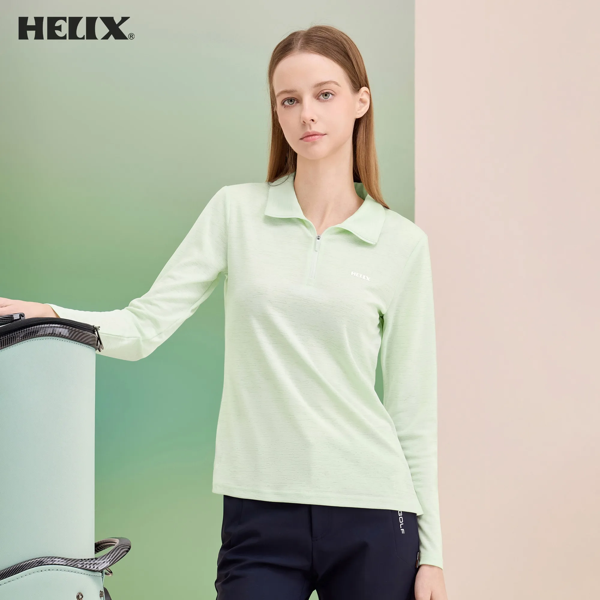 

HELIX Golf Clothing Long-Sleeved Polo Shirt Outdoor Sports Sun Protection White Top for Women