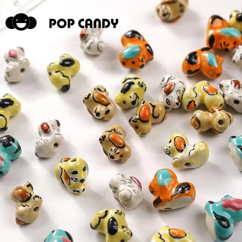 10pcs 17x19mm Ceramic puppy colored accessories DIY handmade materials pendant accessories high-temperature hand-painted beads