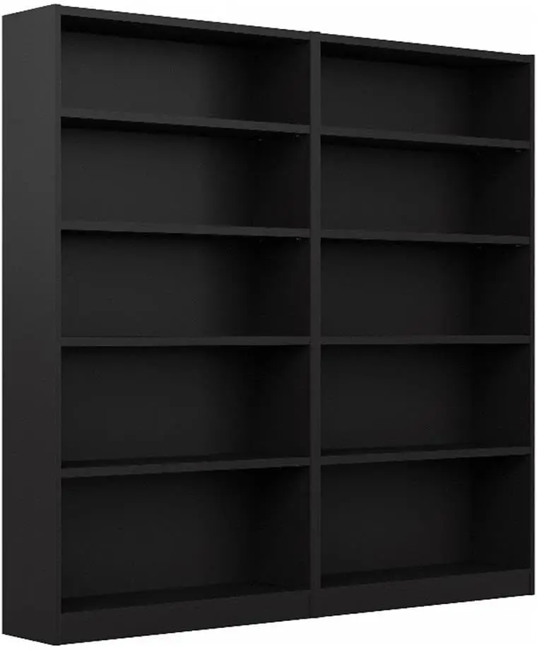 Bush Furniture Universal Tall 5 Shelf Bookcase in Black - Set of 2, Matching Storage and Display Bookshelves for Home Office