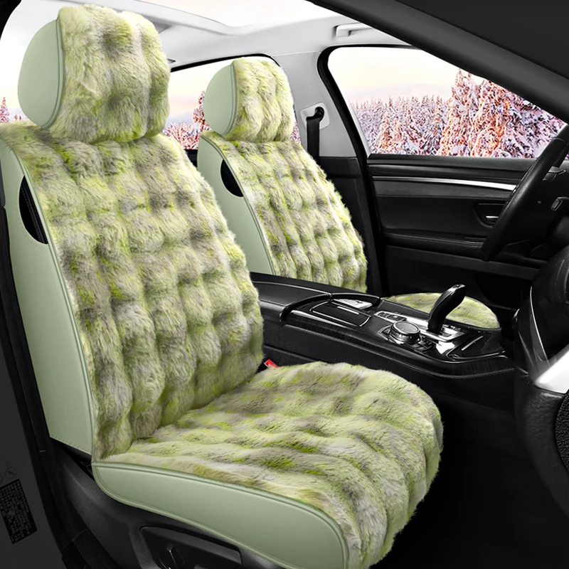 Universal Car Seat Kits Covers Winter Gradient Plush Warm Car Seat Cushion for 90% Sedan SUV Set Include Front and Rear Cover