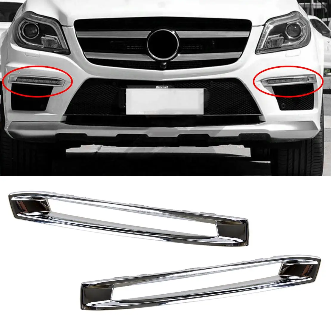 

A1668851774 1668852774 1 Pair Front Bumper Fog Light Cover Trim Bezel Fit for Mercedes Benz X166 GL500 GL550 GL63 AMG 2013-2016