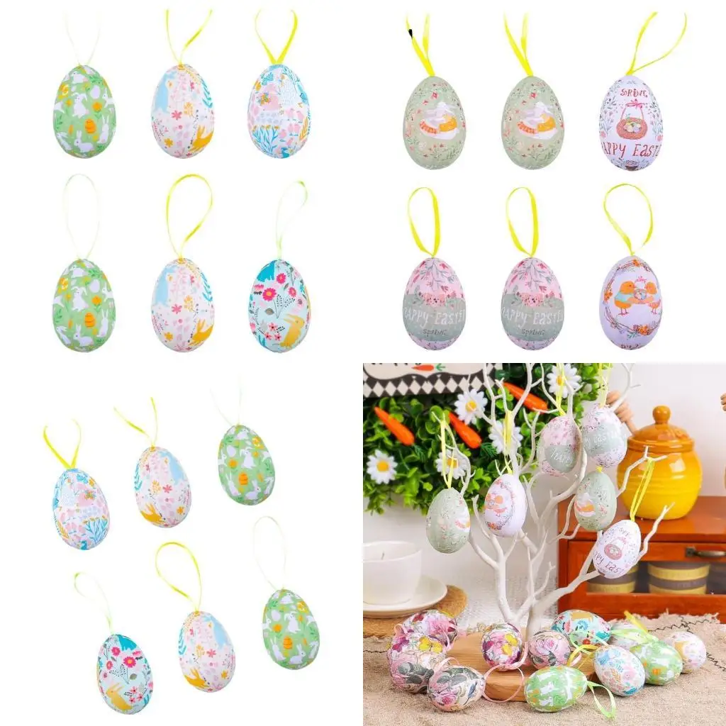 

G6KF Set Of 6 Easters Colorful Eggs Hanging Pendants Ornament for Home and Event Use