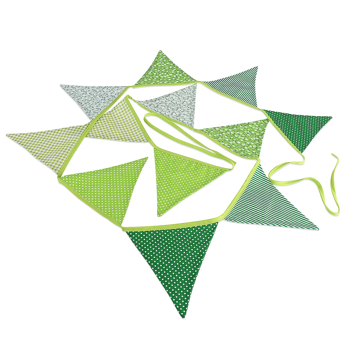 

12 Double Sided Cotton Triangle Flags Vintage Bunting Banner Hanging Pennant Green Wedding Baby