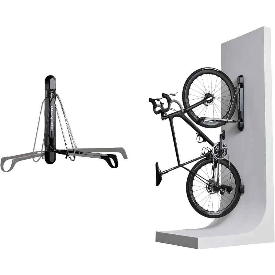 

Bike Rack for Road Bikes - The Original Wall Mounted Vertical Bike Storage - Fits Narrow Tires - Space Saving Pivot Design - He