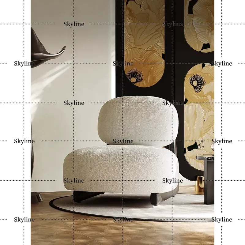 Wabi Sand Single Sofa Medieval Lamb Wool Italian Retro Cream Style for B&B Living Room Balcony Leisure Table and Chair
