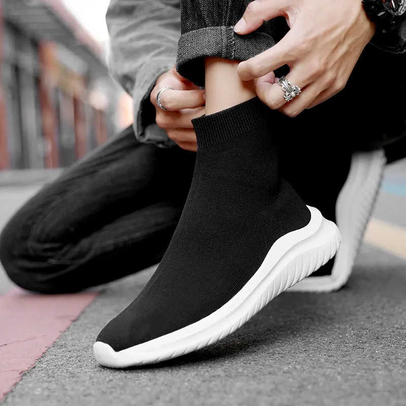 Big Size Summer High Top Sports Sock Boot Men Running Shoes Sneakers Women Black Trainers Soft Comfortable Couple Casual Shoes
